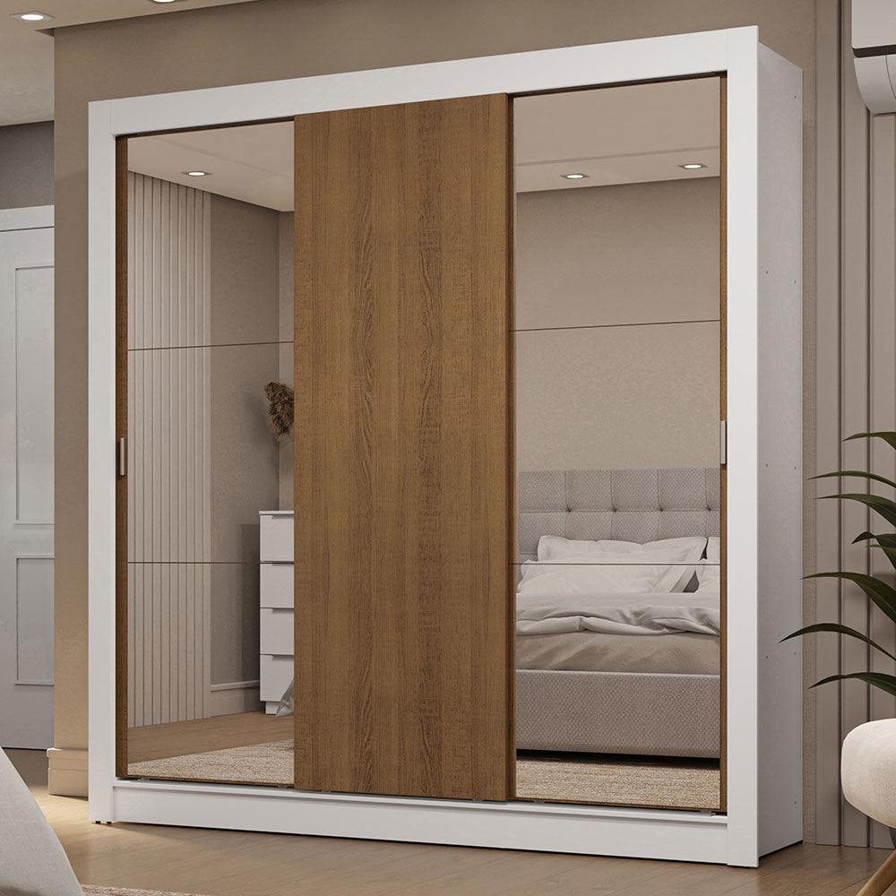 Clóset Matrimonial 170 cm 3 Puertas Corredizas Con 2 Espejos 2 Cajones Blanco/Marrón Sublime Madesa