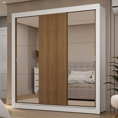 Clóset Matrimonial 170 cm 3 Puertas Corredizas Con 2 Espejos 2 Cajones Blanco/Marrón Sublime Madesa