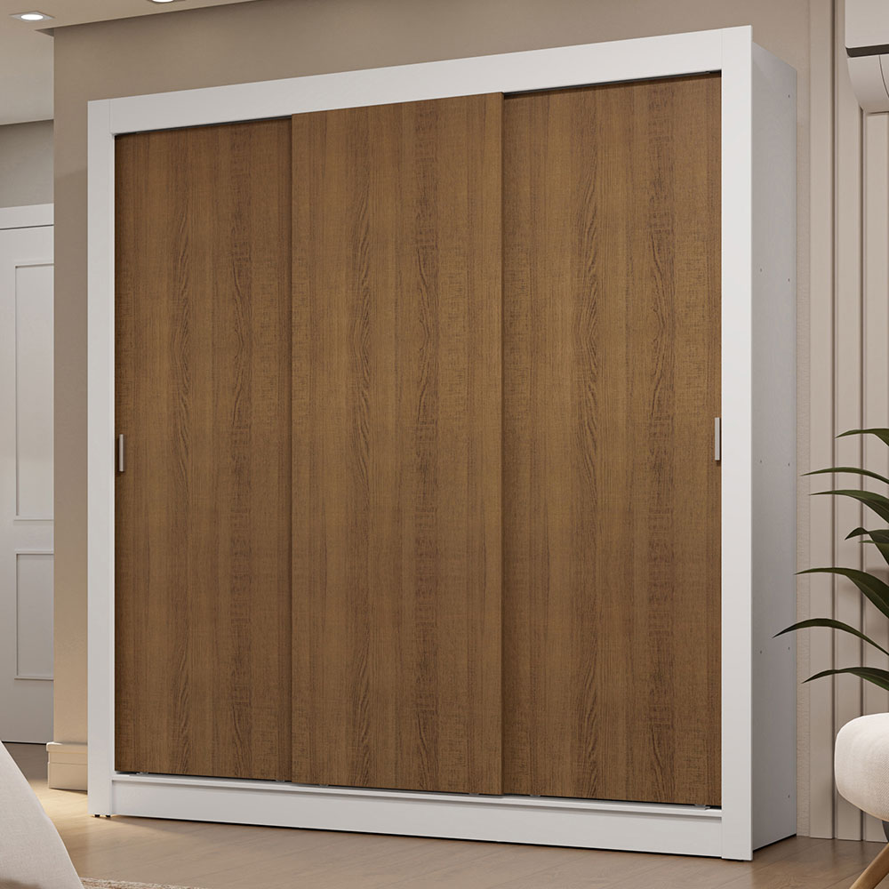 Clóset Matrimonial 170 cm 3 Puertas Corredizas 2 Cajones Blanco/Marrón Sublime Madesa