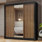 Clóset Matrimonial 170 cm 3 Puertas Corredizas Con 1 Espejo Negro/Marrón Nobre Madesa