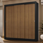 Clóset Matrimonial 170 cm 3 Puertas Corredizas 2 Cajones Negro/Marrón Sublime Madesa