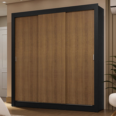 Clóset Matrimonial 170 cm 3 Puertas Corredizas 2 Cajones Negro/Marrón Sublime Madesa
