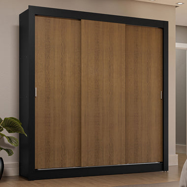 Clóset Matrimonial 170 cm 3 Puertas Corredizas 4 Cajones Negro/Marrón Sublime Madesa