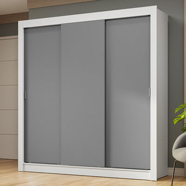 Clóset Matrimonial 170 cm 3 Puertas Corredizas Blanco/Gris Nobre Madesa