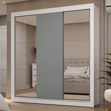 Clóset Matrimonial 170 cm 3 Puertas Corredizas Con 2 Espejos 2 Cajones Blanco/Gris Sublime Madesa