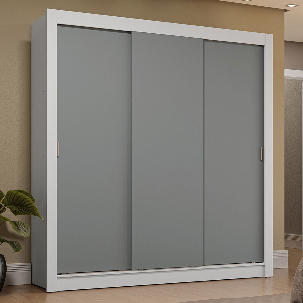 Clóset Matrimonial 170 cm 3 Puertas Corredizas 4 Cajones Blanco/Gris Sublime Madesa