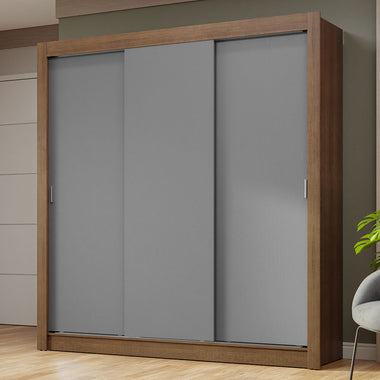 Clóset Matrimonial 170 cm 3 Puertas Corredizas Marrón/Gris Nobre Madesa