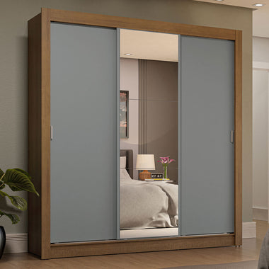 Clóset Matrimonial 170 cm 3 Puertas Corredizas 4 Cajones Con 1 Espejo Marrón/Gris Sublime Madesa