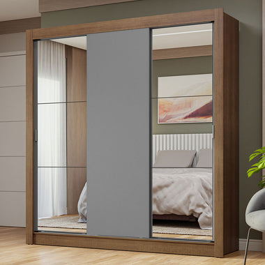 Clóset Matrimonial 170 cm 3 Puertas Corredizas Con 2 Espejos Marrón/Gris Nobre Madesa