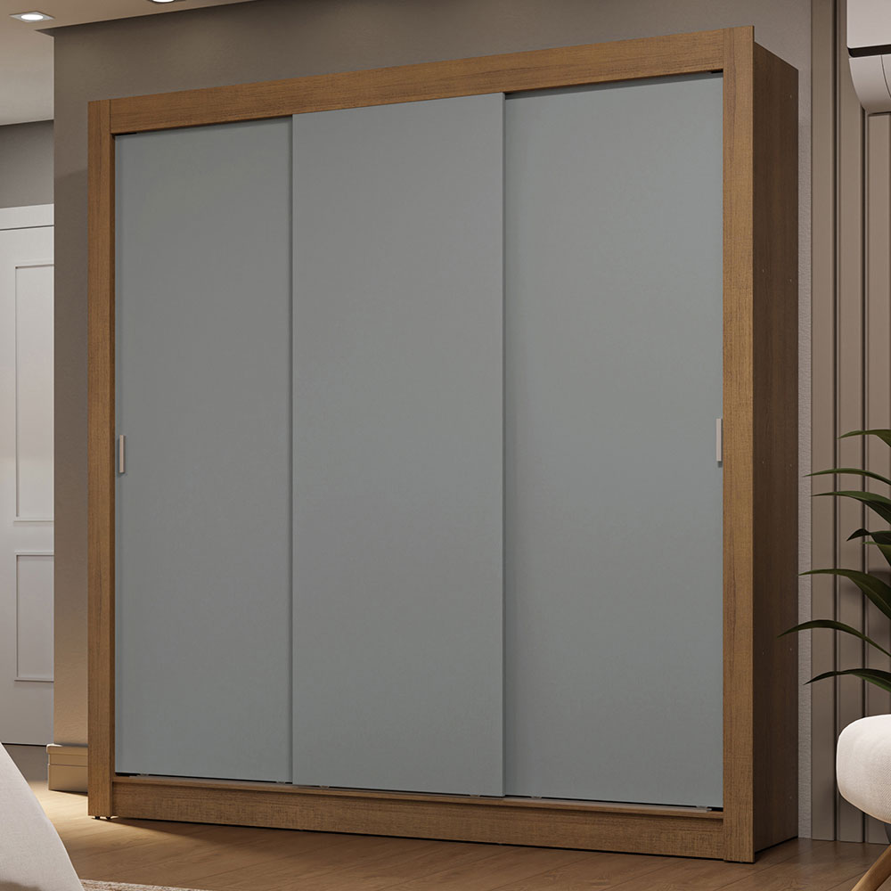 Clóset Matrimonial 170 cm 3 Puertas Corredizas 2 Cajones Marrón/Gris Sublime Madesa