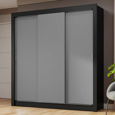 Clóset Matrimonial 170 cm 3 Puertas Corredizas Negro/Gris Nobre Madesa