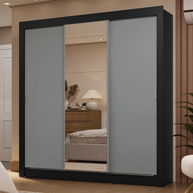 Clóset Matrimonial 170 cm 3 Puertas Corredizas Con 1 Espejo 2 Cajones Negro/Gris Sublime Madesa