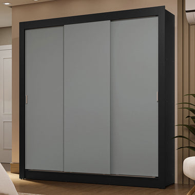 Clóset Matrimonial 170 cm 3 Puertas Corredizas 2 Cajones Negro/Gris Sublime Madesa