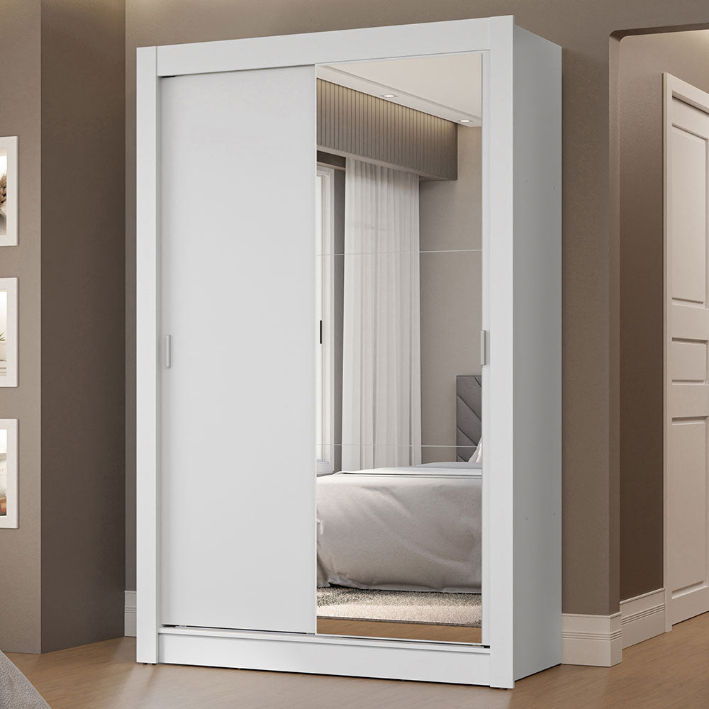Clóset Soltero 117 cm 2 Puertas Corredizas Con 1 Espejo 2 Cajones Blanco Vivare Madesa