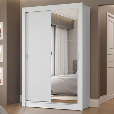 Clóset Soltero 117 cm 2 Puertas Corredizas Con 1 Espejo 2 Cajones Blanco Vivare Madesa