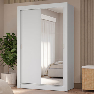 Clóset Soltero 117 cm 2 Puertas Corredizas Con 1 Espejo 4 Cajones Blanco Vivare Madesa