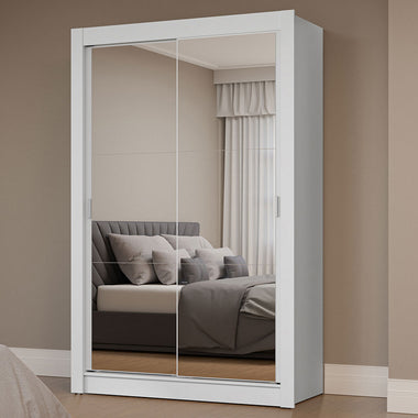 Clóset Soltero 117 cm 2 Puertas Corredizas Con 2 Espejos Blanco Milano Madesa
