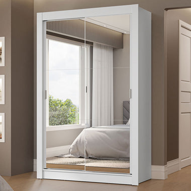 Clóset Soltero 117 cm 2 Puertas Corredizas Con 2 Espejos 2 Cajones Blanco Vivare Madesa