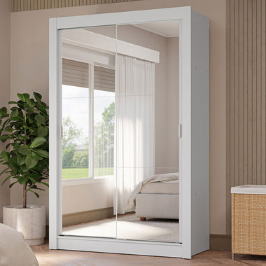 Clóset Soltero 117 cm 2 Puertas Corredizas Con 2 Espejos 4 Cajones Blanco Vivare Madesa