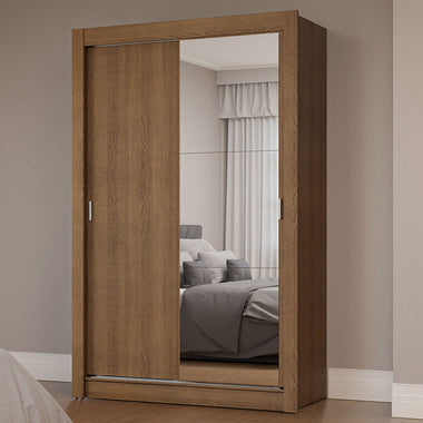 Clóset Soltero 117 cm 2 Puertas Corredizas Con 1 Espejo Marrón Milano Madesa