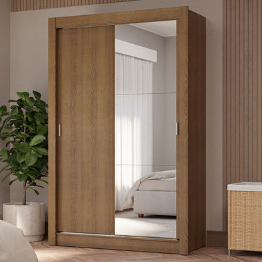 Clóset Soltero 117 cm 2 Puertas Corredizas Con 1 Espejo 4 Cajones Marrón Vivare Madesa