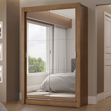 Clóset Soltero 117 cm 2 Puertas Corredizas Con 2 Espejos 2 Cajones Marrón Vivare Madesa