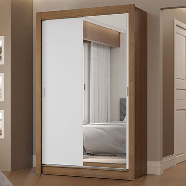 Clóset Soltero 117 cm 2 Puertas Corredizas Con 1 Espejo 2 Cajones Marrón/Blanco Vivare Madesa