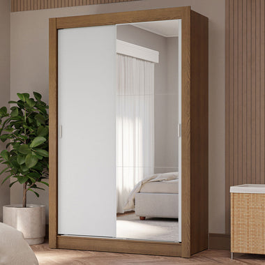 Clóset Soltero 117 cm 2 Puertas Corredizas Con 1 Espejo 4 Cajones Marrón/Blanco Vivare Madesa