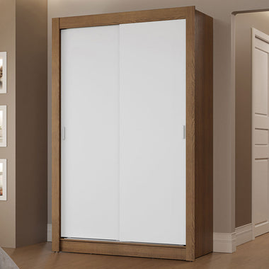 Clóset Soltero 117 cm 2 Puertas Corredizas 2 Cajones Marrón/Blanco Vivare Madesa
