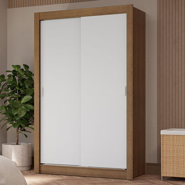 Clóset Soltero 117 cm 2 Puertas Corredizas 4 Cajones Marrón/Blanco Vivare Madesa