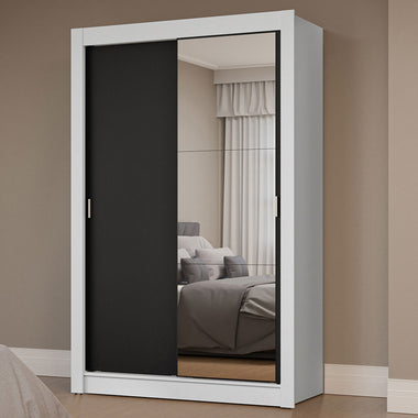 Clóset Soltero 117 cm 2 Puertas Corredizas Con 1 Espejo Blanco/Negro Milano Madesa