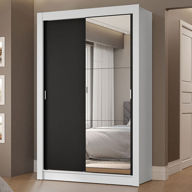 Clóset Soltero 117 cm 2 Puertas Corredizas Con 1 Espejo 2 Cajones Blanco/Negro Vivare Madesa