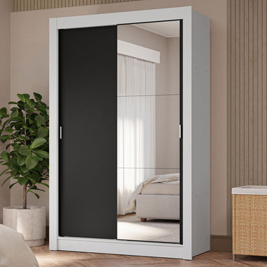 Clóset Soltero 117 cm 2 Puertas Corredizas Con 1 Espejo 4 Cajones Blanco/Negro Vivare Madesa