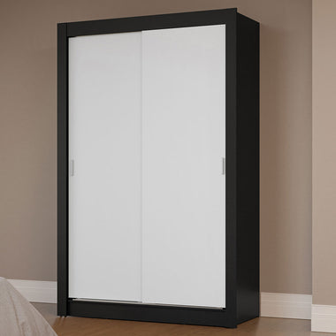 Clóset Soltero 117 cm 2 Puertas Corredizas Negro/Blanco Milano Madesa