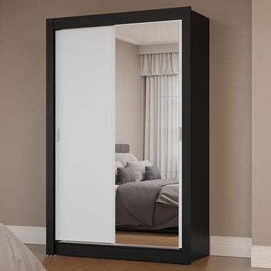 Clóset Soltero 117 cm 2 Puertas Corredizas Con 1 Espejo Negro/Blanco Milano Madesa