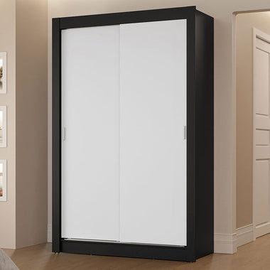 Clóset Soltero 117 cm 2 Puertas Corredizas 2 Cajones Negro/Blanco Vivare Madesa