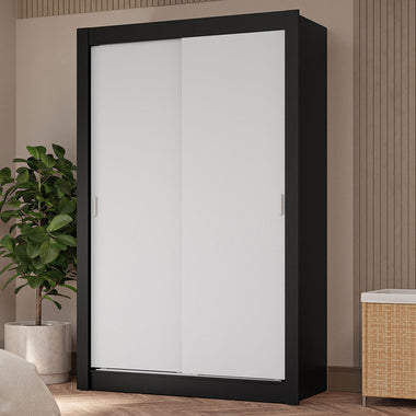 Clóset Soltero 117 cm 2 Puertas Corredizas 4 Cajones Negro/Blanco Vivare Madesa