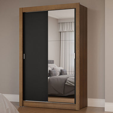 Clóset Soltero 117 cm 2 Puertas Corredizas Con 1 Espejo Marrón/Negro Milano Madesa