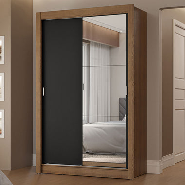 Clóset Soltero 117 cm 2 Puertas Corredizas Con 1 Espejo 2 Cajones Marrón/Negro Vivare Madesa