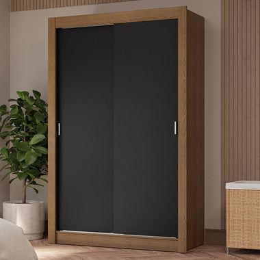 Clóset Soltero 117 cm 2 Puertas Corredizas 4 Cajones Marrón/Negro Vivare Madesa