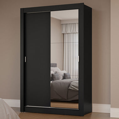 Clóset Soltero 117 cm 2 Puertas Corredizas Con 1 Espejo Negro Milano Madesa