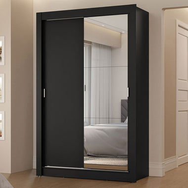 Clóset Soltero 117 cm 2 Puertas Corredizas Con 1 Espejo 2 Cajones Negro Vivare Madesa