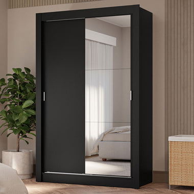 Clóset Soltero 117 cm 2 Puertas Corredizas Con 1 Espejo 4 Cajones Negro Vivare Madesa