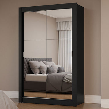 Clóset Soltero 117 cm 2 Puertas Corredizas Con 2 Espejos Negro Milano Madesa