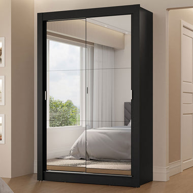 Clóset Soltero 117 cm 2 Puertas Corredizas Con 2 Espejos 2 Cajones Negro Vivare Madesa