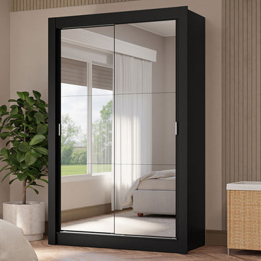 Clóset Soltero 117 cm 2 Puertas Corredizas Con 2 Espejos 4 Cajones Negro Vivare Madesa