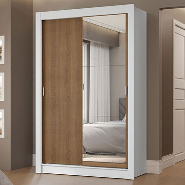 Clóset Soltero 117 cm 2 Puertas Corredizas Con 1 Espejo 2 Cajones Blanco/Marrón Vivare Madesa