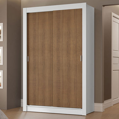 Clóset Soltero 117 cm 2 Puertas Corredizas 2 Cajones Blanco/Marrón Vivare Madesa