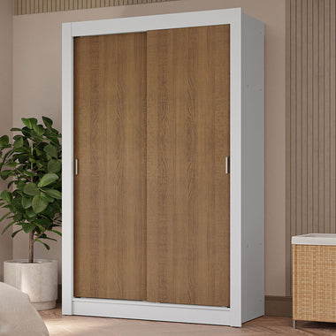 Clóset Soltero 117 cm 2 Puertas Corredizas 4 Cajones Blanco/Marrón Vivare Madesa