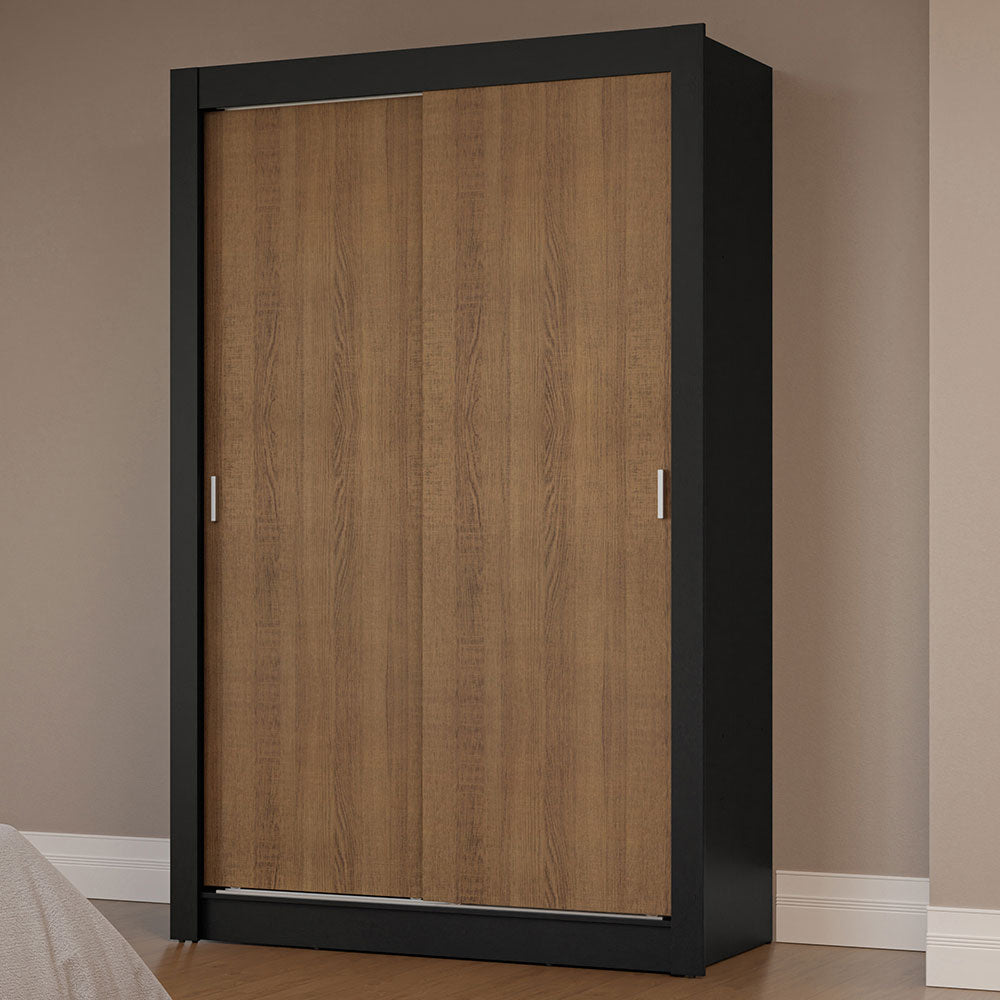 Clóset Soltero 117 cm 2 Puertas Corredizas Negro/Marrón Milano Madesa